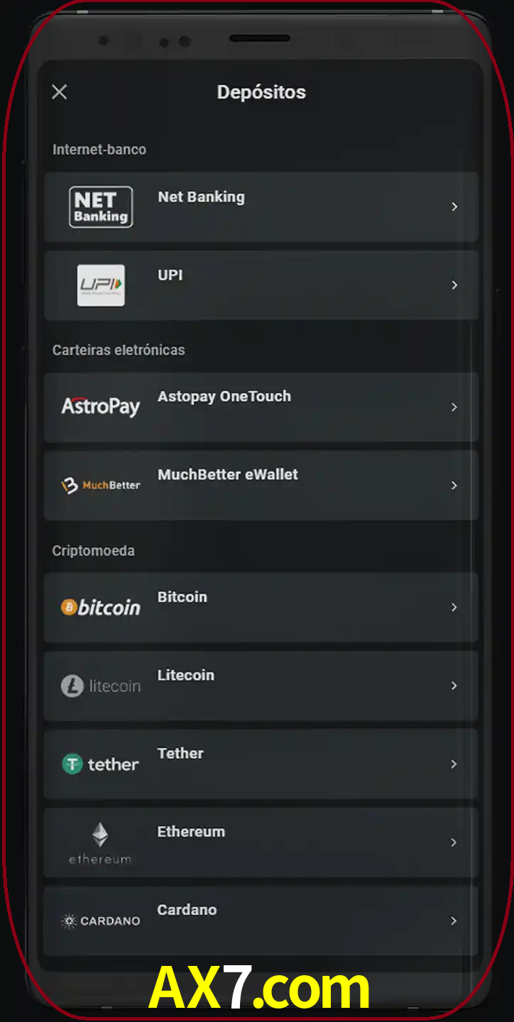 Você pode usar métodos alternativos de depósito.